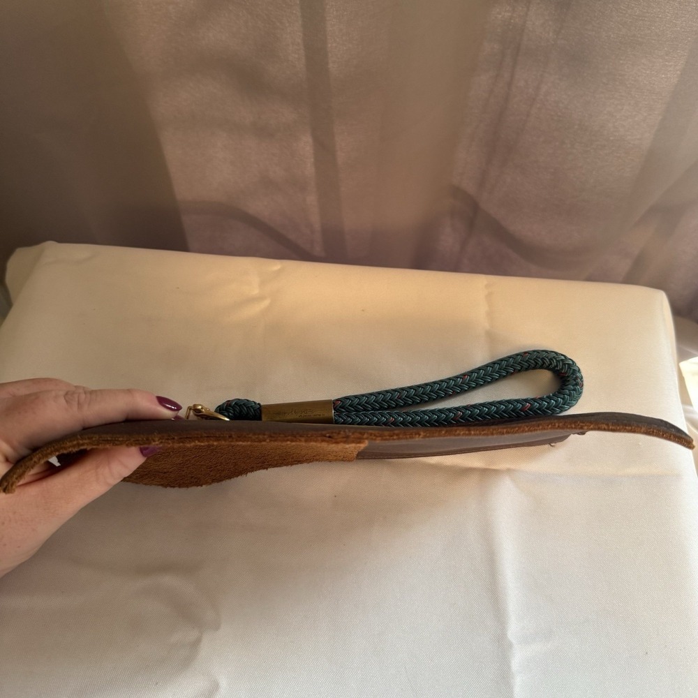 Wildwood Oyster Co. Leather Clutch Teal Rope Wristlet Brown Leather Wallet Pouch — image 5 of 8